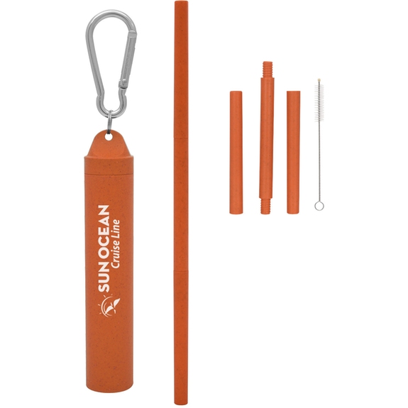 Orange Buildable Reusable Custom Straw w/ Carabiner Case