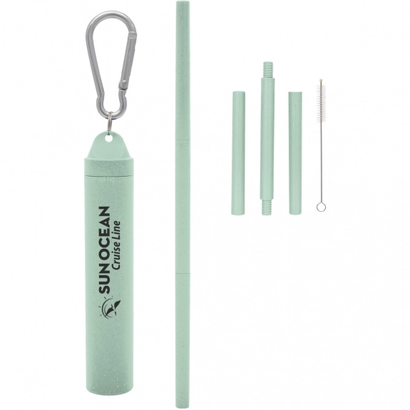 Mint Green Buildable Reusable Custom Straw w/ Carabiner Case