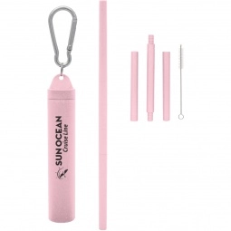 Pink Buildable Reusable Custom Straw w/ Carabiner Case
