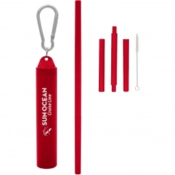 Red Buildable Reusable Custom Straw w/ Carabiner Case