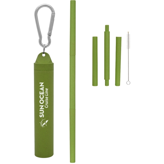 Green Buildable Reusable Custom Straw w/ Carabiner Case