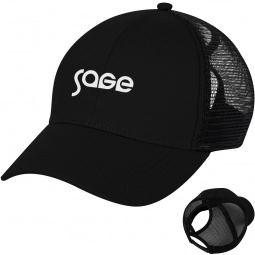 Black - Structured Ponytail Custom Baseball Cap w/ Mesh Back