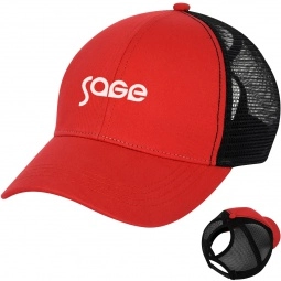 Red - Structured Ponytail Custom Baseball Cap w/ Mesh Back