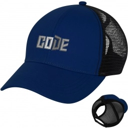 Royal Blue - Structured Ponytail Custom Baseball Cap w/ Mesh Back