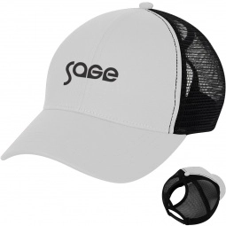 White - Structured Ponytail Custom Baseball Cap w/ Mesh Back