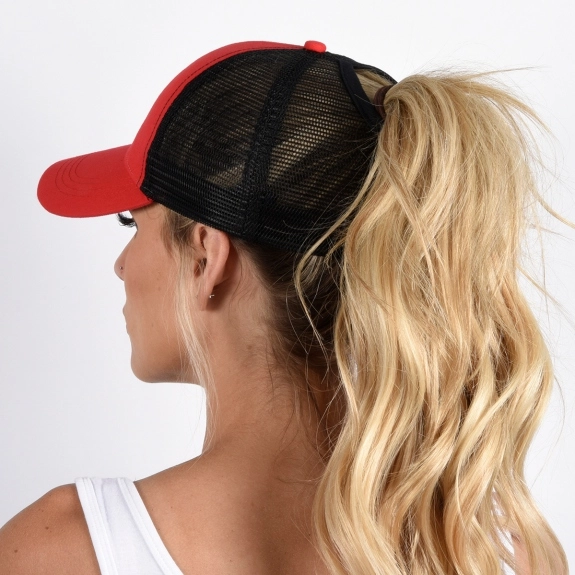 Structured Ponytail Custom Baseball Cap w/ Mesh Back