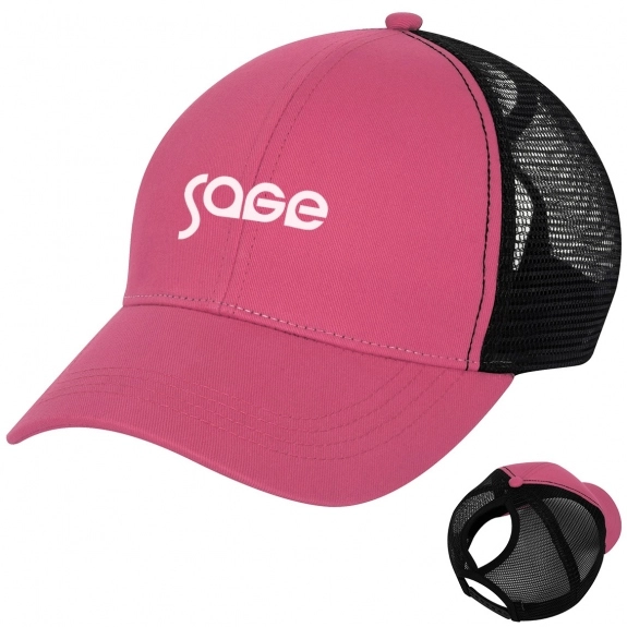 Fuchsia - Structured Ponytail Custom Baseball Cap w/ Mesh Back