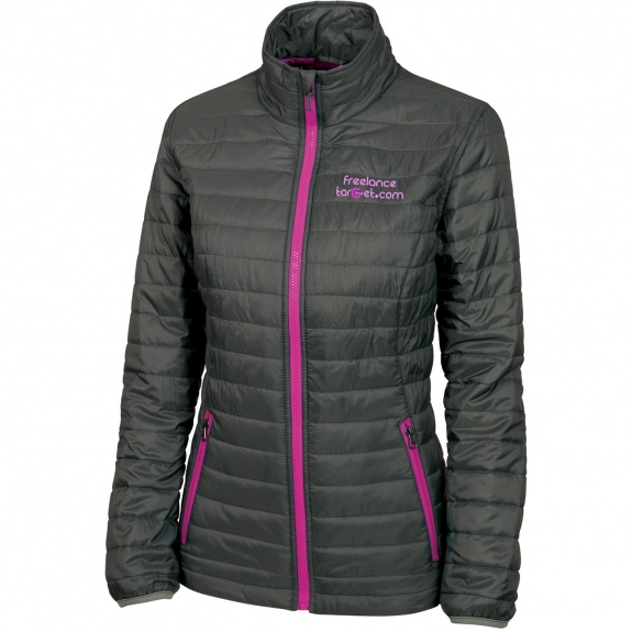 Grey/Pink Charles River Lithium Quilted Custom Jackets - Women's