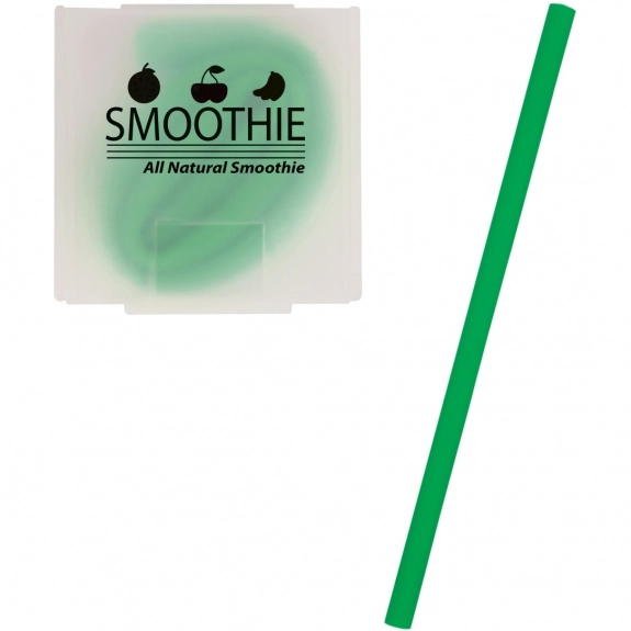 Green Reusable Silicone Custom Straw w/ Case
