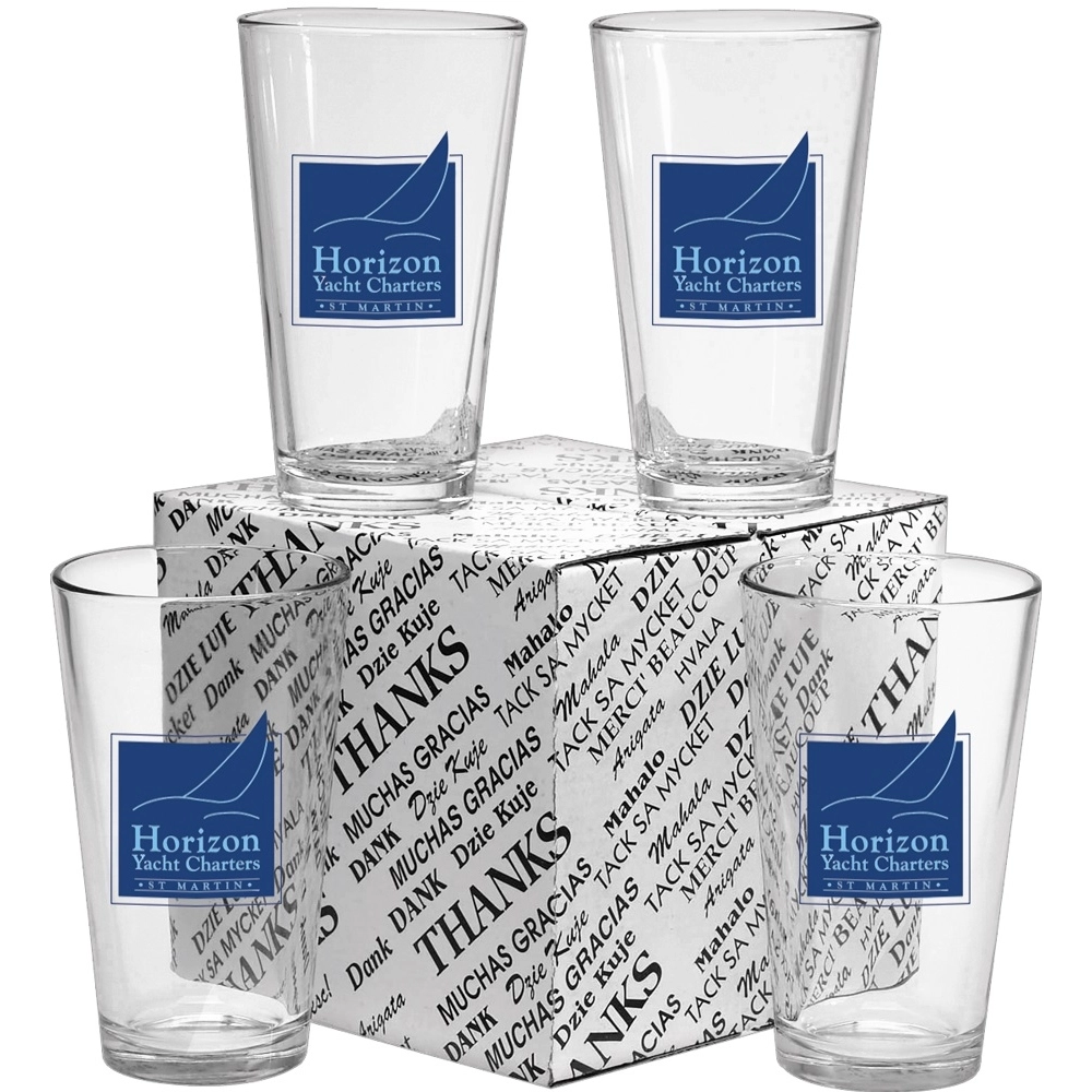 Printed Glassware Four Piece Pint Glass Gift Set 16 oz. imprint logo