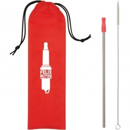 Red Stainless Steel Custom Straw w/ Travel Pouch