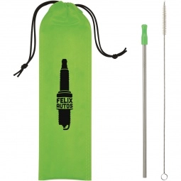 Lime Stainless Steel Custom Straw w/ Travel Pouch