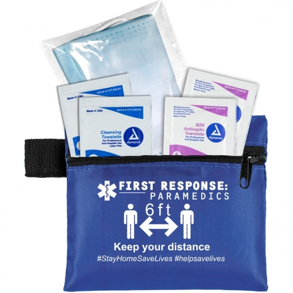 Blue 5-Piece Antiseptic Promotional First Aid Kit w/ 3-Ply Mask