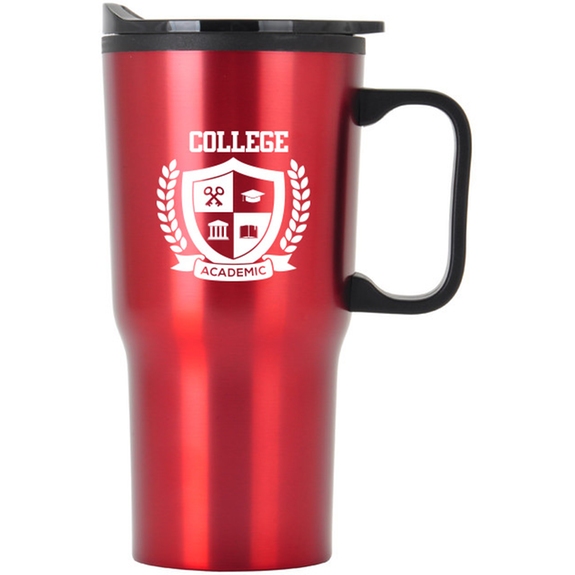 Red Plastic Lined Promotional Tapered Travel Mug w/ Handle - 20 oz.