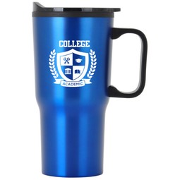 Blue Plastic Lined Promotional Tapered Travel Mug w/ Handle - 20 oz.