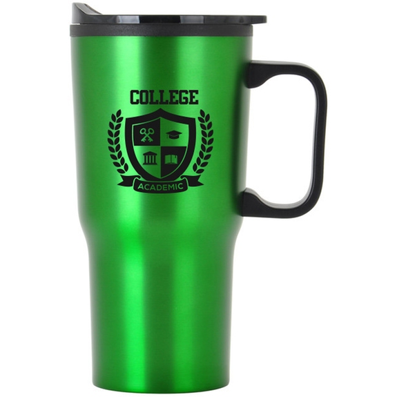 Green Plastic Lined Promotional Tapered Travel Mug w/ Handle - 20 oz.