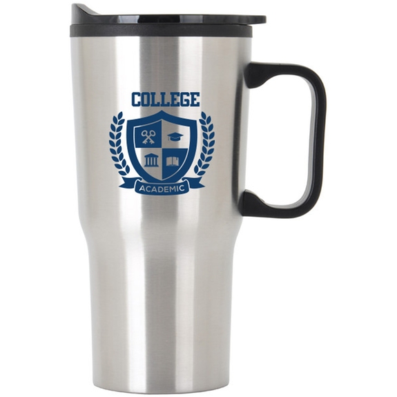 Silver Plastic Lined Promotional Tapered Travel Mug w/ Handle - 20 oz.