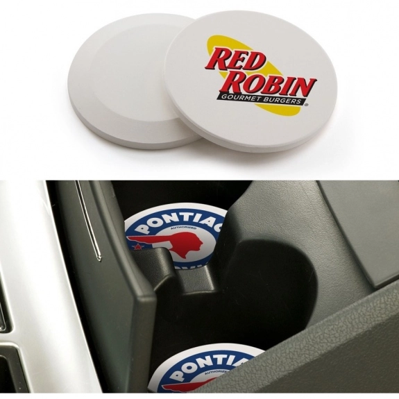 In Use Full Color Car Cup Holder Custom Coasters