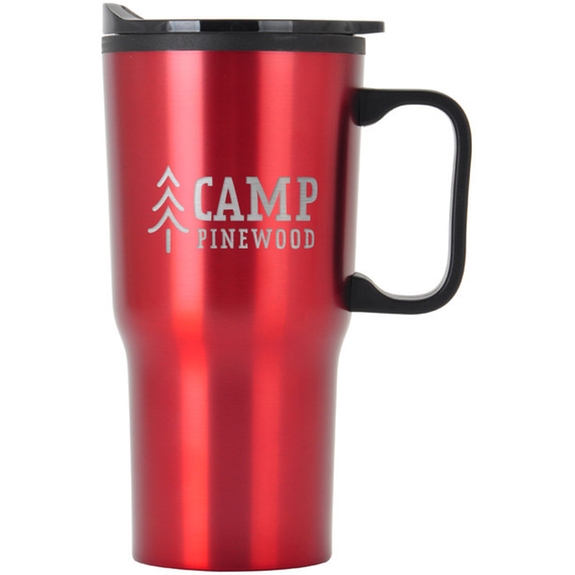 Red Laser Engraved Plastic Lined Promotional Tapered Travel Mug w/ Handle -