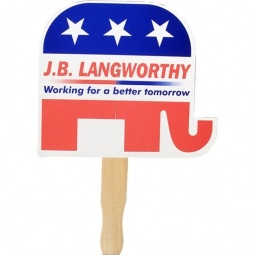 Red, White and Blue Hand Held Promotional Paper Fan - Republican Elephant