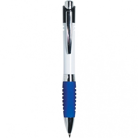 White/Blue Striped Comfort Grip Promotional Pen - Colored