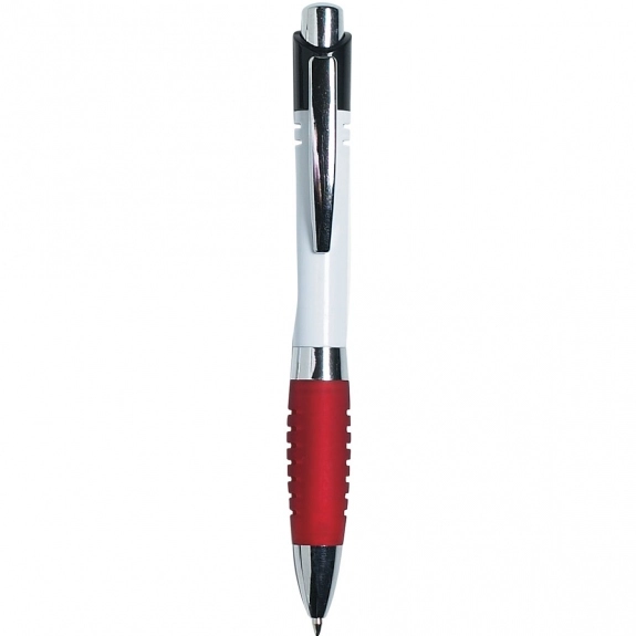 White/Red Striped Comfort Grip Promotional Pen - Colored