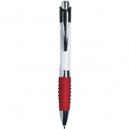 White/Red Striped Comfort Grip Promotional Pen - Colored
