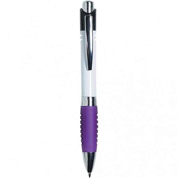 White/Purple Striped Comfort Grip Promotional Pen - Colored