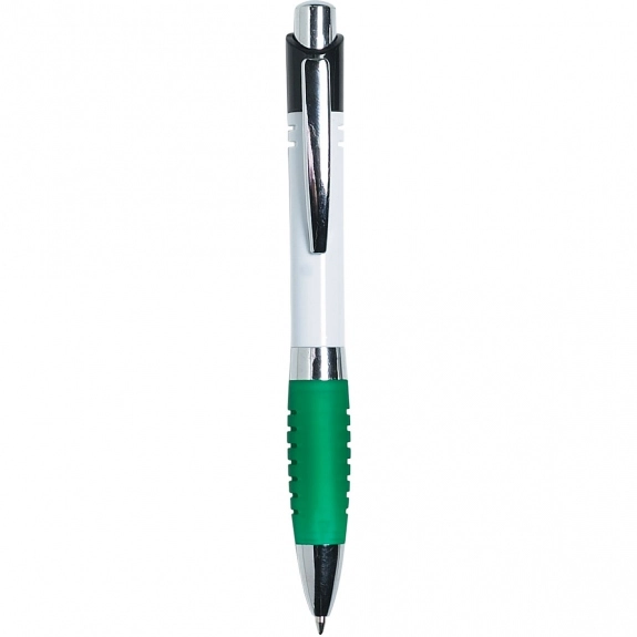 White/Green Striped Comfort Grip Promotional Pen - Colored