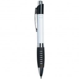 White/Black Striped Comfort Grip Promotional Pen - Colored