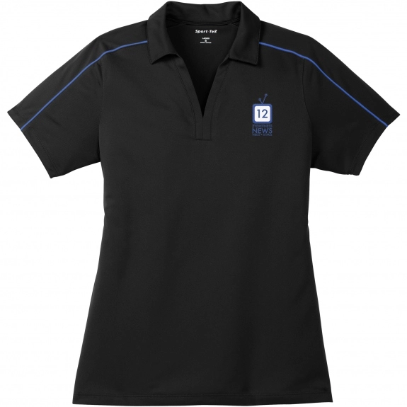 Black/True Royal Sport-Tek Micropique Piped Custom Polo Shirts - Women's