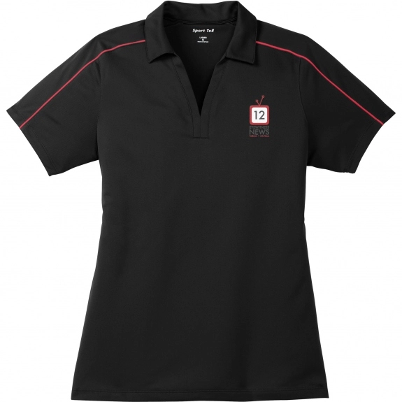 Black/True Red Grey Sport-Tek Micropique Piped Custom Polo Shirts - Women's