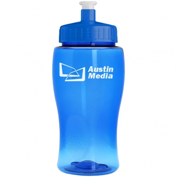 Translucent Blue Contour Push/Pull Promotional Water Bottle - 18 oz.