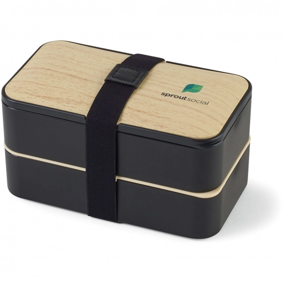 Black - Woodtone Bento Custom Lunch Box w/ Utensils
