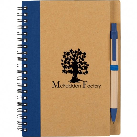 Natural/Blue Recycled Custom Spiral Notebook with Matching Pen