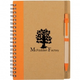 Natural/Orange Recycled Custom Spiral Notebook with Matching Pen