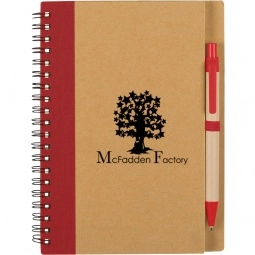 Natural/Red Recycled Custom Spiral Notebook with Matching Pen