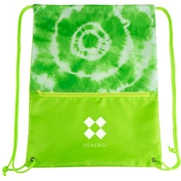 Lime Green Tie Dye Custom Drawstring Bag - 14"w x 18"h