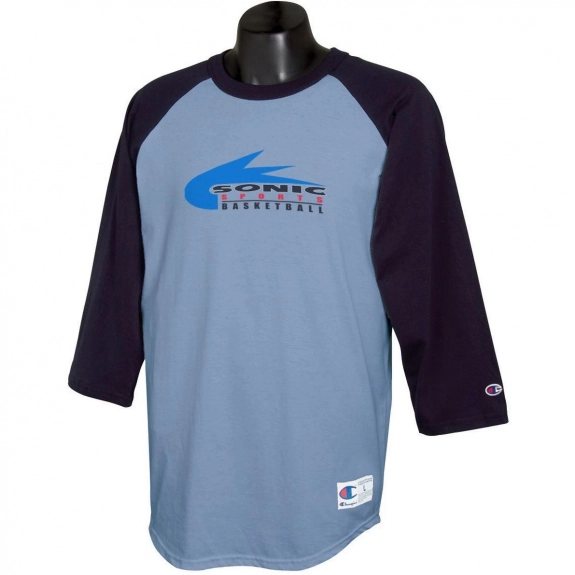 Light Blue/Navy Blue Tagless Raglan Baseball Custom T-Shirt by Champion