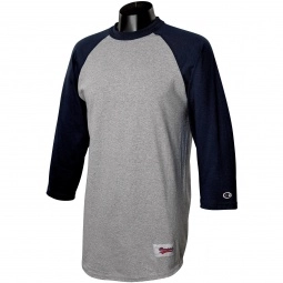 Oxford Grey/Navy Tagless Raglan Baseball Custom T-Shirt by Champion