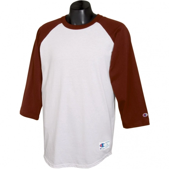 White/Maroon Tagless Raglan Baseball Custom T-Shirt by Champion