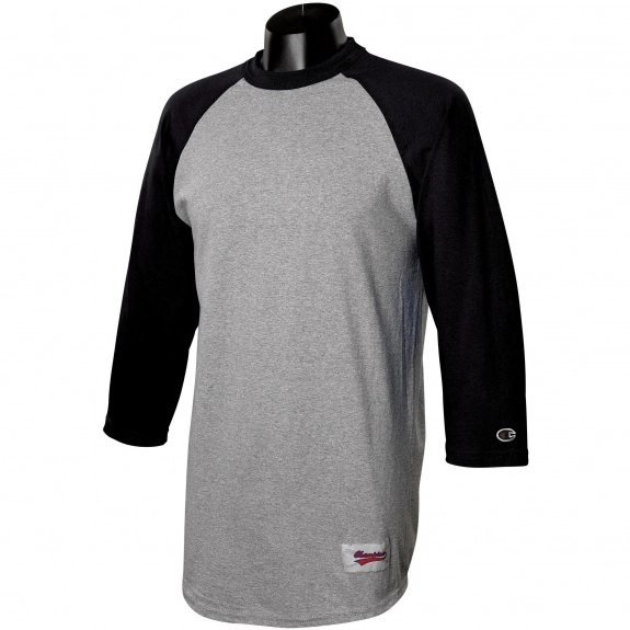 Oxford Grey/Black Tagless Raglan Baseball Custom T-Shirt by Champion