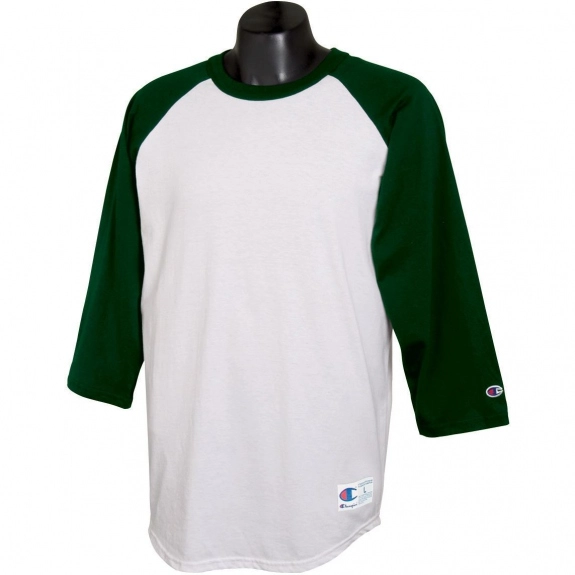 White/Dark Green Tagless Raglan Baseball Custom T-Shirt by Champion