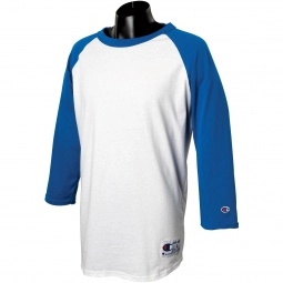 White/Team Blue Tagless Raglan Baseball Custom T-Shirt by Champion