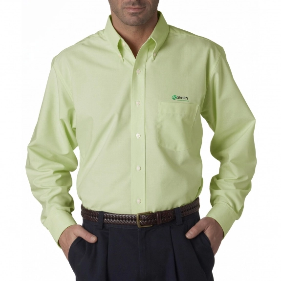 Lime UltraClub Wrinkle-Free Long-Sleeve Oxford Custom Shirt - Colors