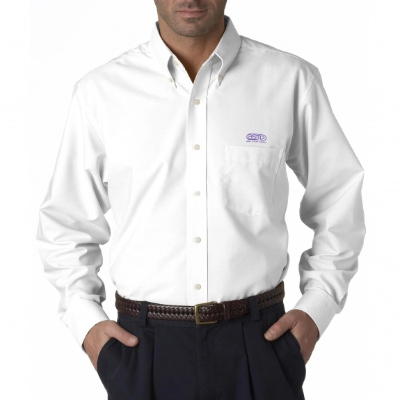 White UltraClub Wrinkle-Free Long-Sleeve Oxford Custom Shirt