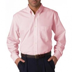 Pink UltraClub Wrinkle-Free Long-Sleeve Oxford Custom Shirt - Colors