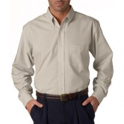 Tan UltraClub Wrinkle-Free Long-Sleeve Oxford Custom Shirt - Colors