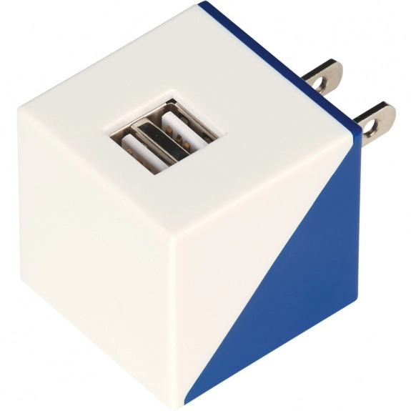 White/Blue 2-Port Folding USB Custom Wall Charger