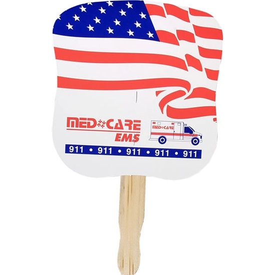 Red,White and Blue Hand Held Promotional Paper Fan - Patriotic Waving Flag